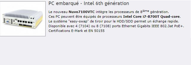 Nouveau PC embarqué NEOUSYS Nuvo7100VTC - Core i7-8700T Fanless