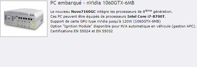 Nouveau PC embarqué NEOUSYS Nuvo7160GC - nVidia GTX1060-6MB