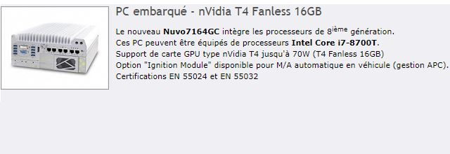 Nouveau PC embarqué NEOUSYS Nuvo7164GC - nVidia T4-16MB