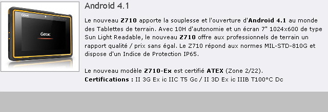 Nouveau Tablette durcie GETAC Z710 ATEX